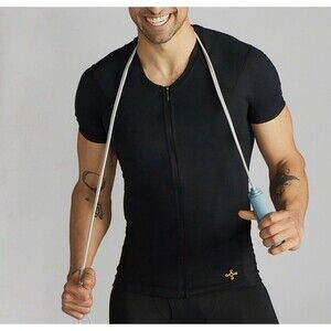 Tommie Copper Black Full Back Support Short Sleeve Zip Shirt Mens Large New $129